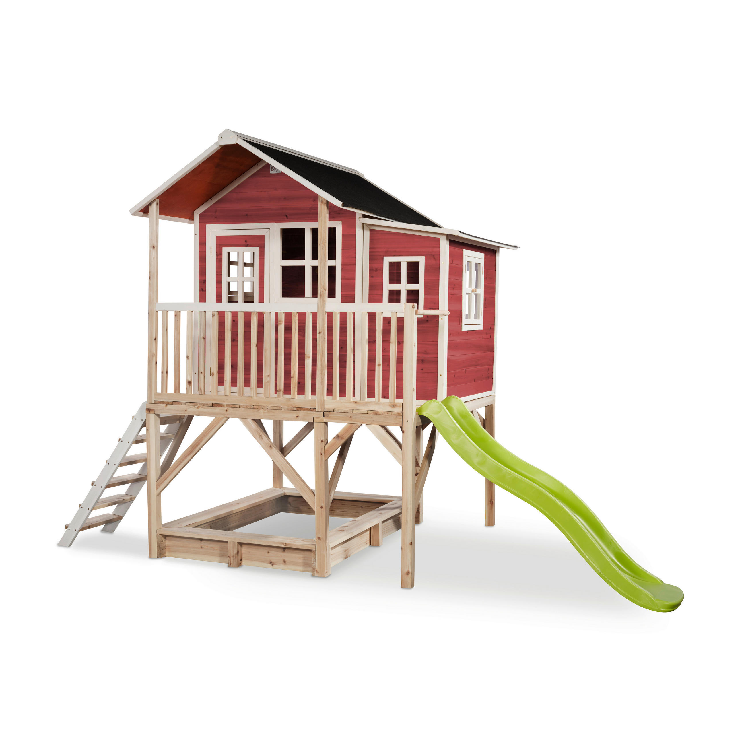 SPIELTURM  - Rot/Hellgrün, KONVENTIONELL, Holz (382/190/253cm) - EXIT Toys