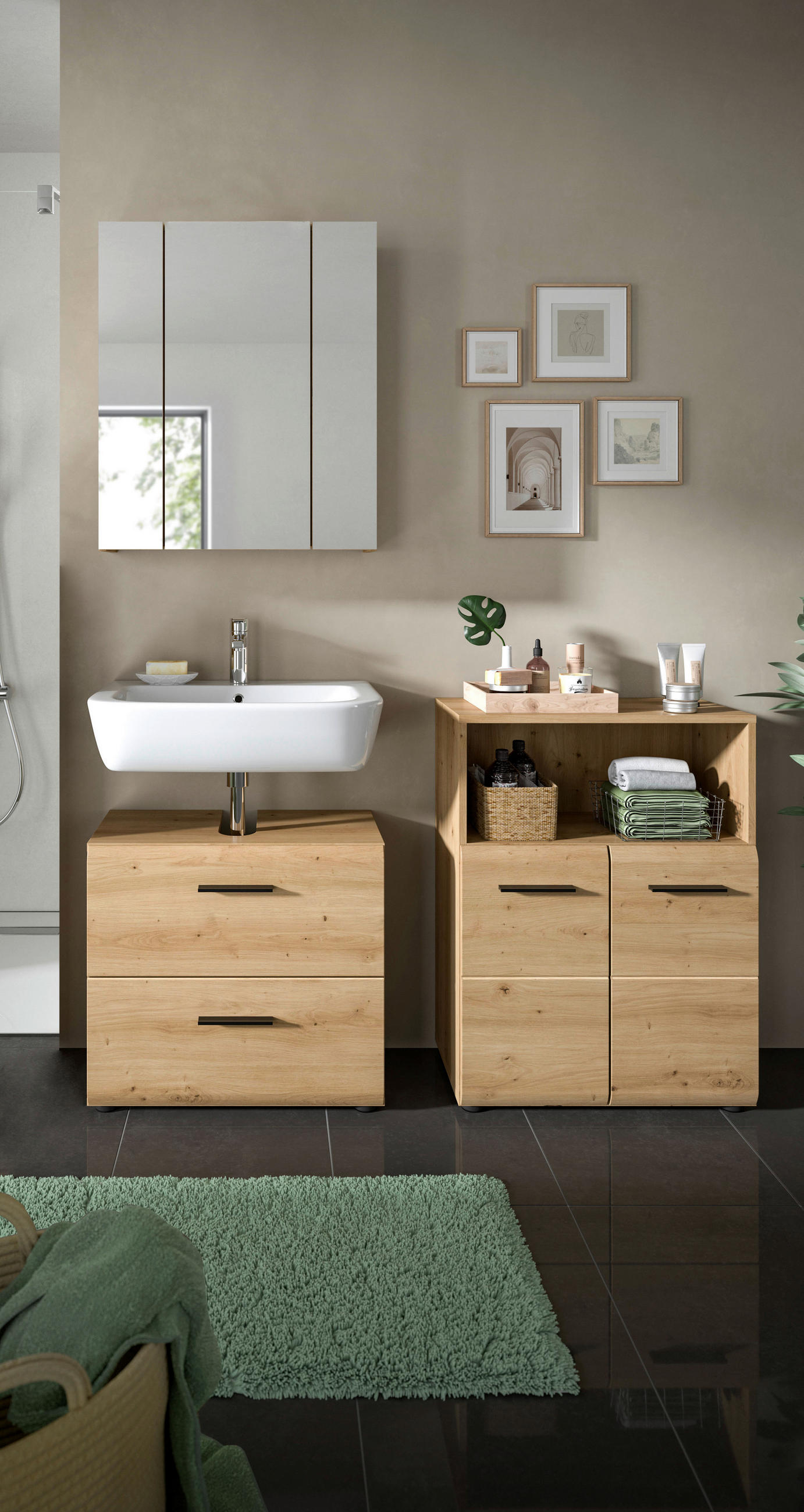 BADRUM 120 cm  - svart/ek Artisan, Basics, trämaterial/plast (120cm) - MID.YOU