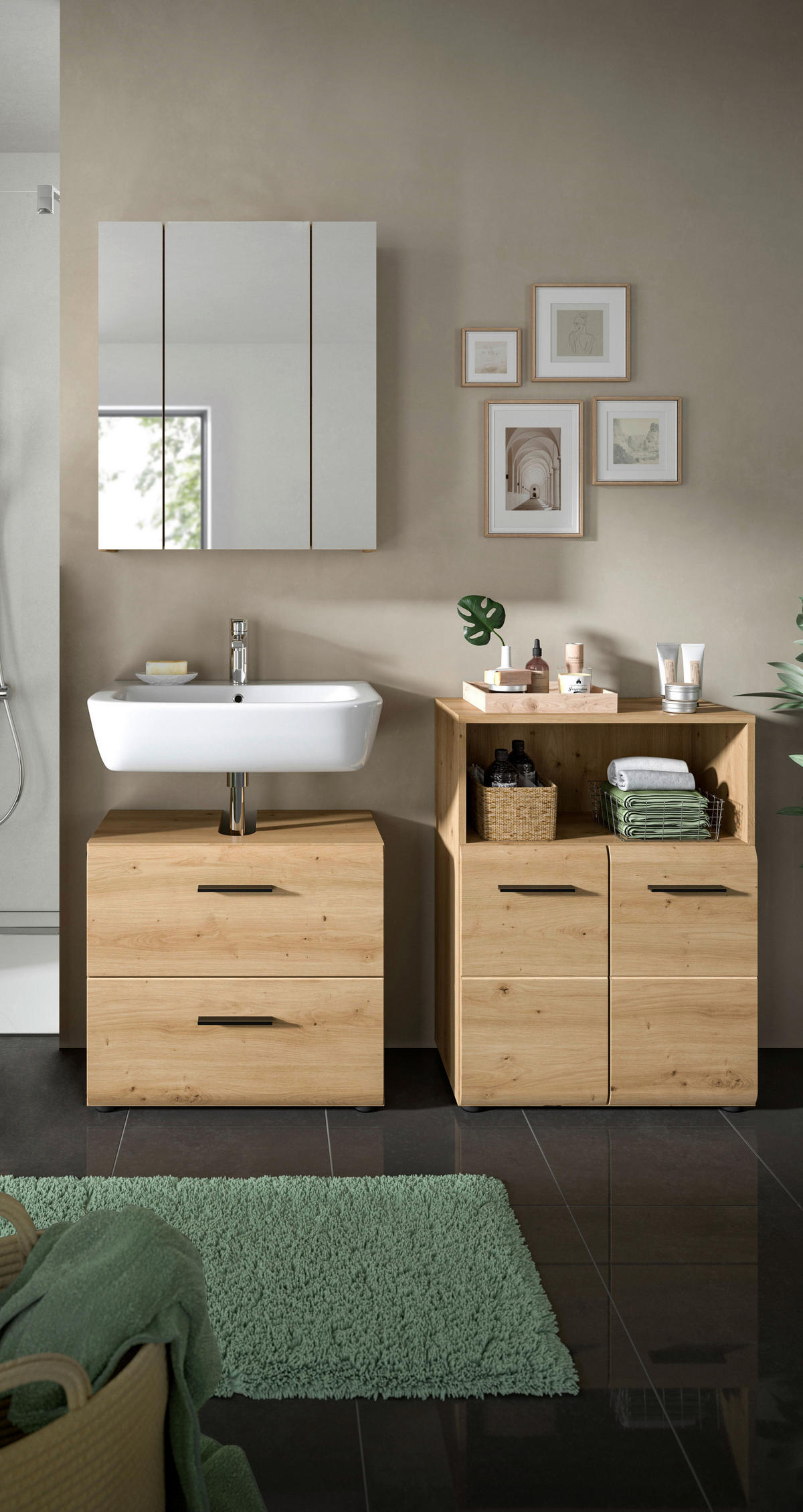 BADRUM 120 cm  - svart/ek Artisan, Basics, trämaterial/plast (120cm) - MID.YOU