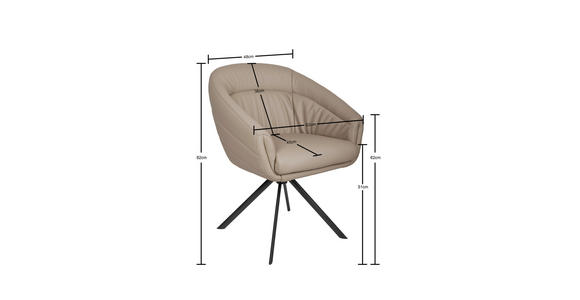 ARMLEHNSTUHL  in Eisen Echtleder pigmentiert  - Taupe/Schwarz, Design, Leder/Metall (62/82/64cm) - Belluti