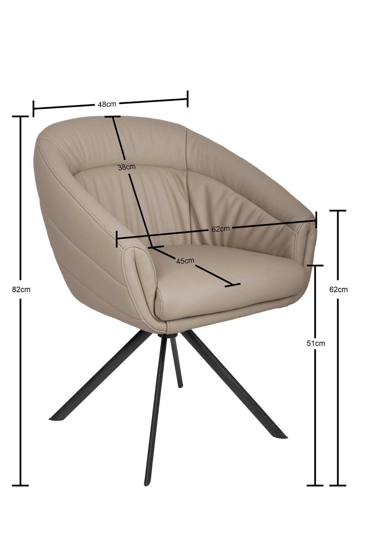 ARMLEHNSTUHL  in Eisen Echtleder pigmentiert  - Taupe/Schwarz, Design, Leder/Metall (62/82/64cm) - Emilio Belluti