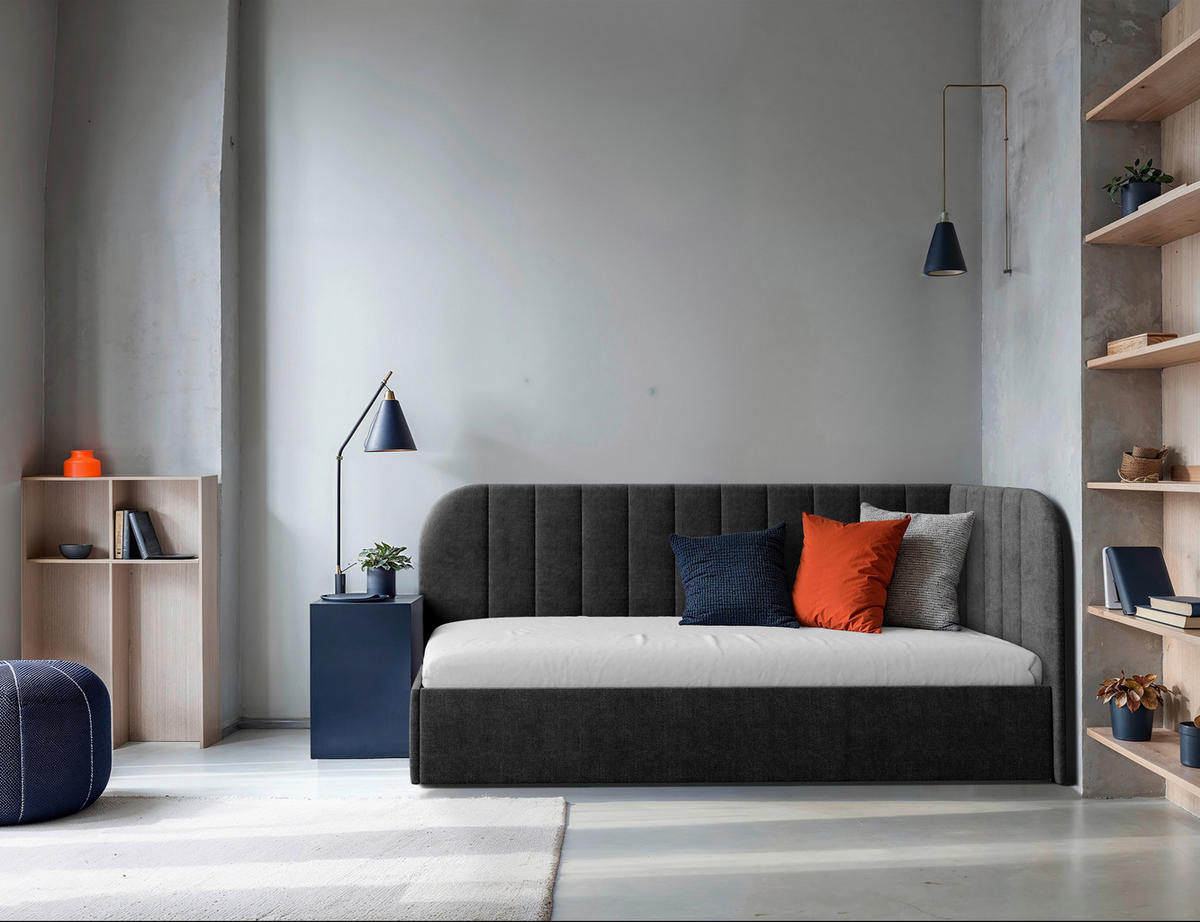 POLSTERBETT 90/200 cm, inkl. Lattenrost, Bettkasten,  in Dunkelgrau  - Dunkelgrau/Schwarz, MODERN, Holz/Holzwerkstoff (90/200cm) - MID.YOU