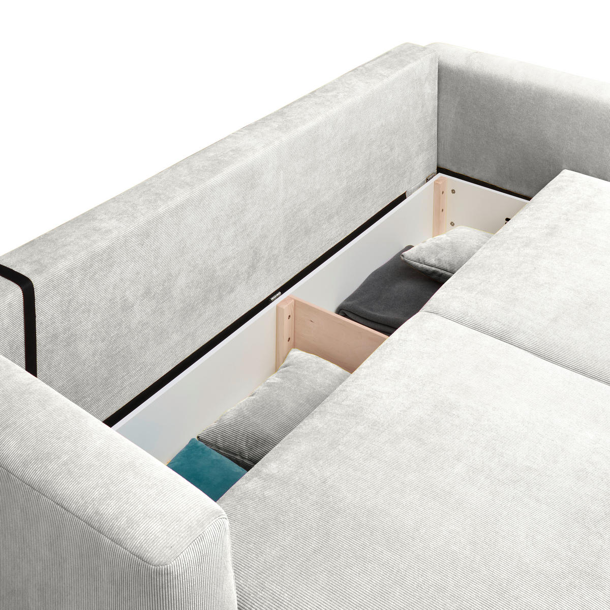 SCHLAFSOFA  mit Stoffauswahl, Schlafen auf Sitzhöhe, Rücken echt Cord Naturfarben  - Schwarz/Naturfarben, Design, Kunststoff/Textil (250/92/105cm) - Carryhome