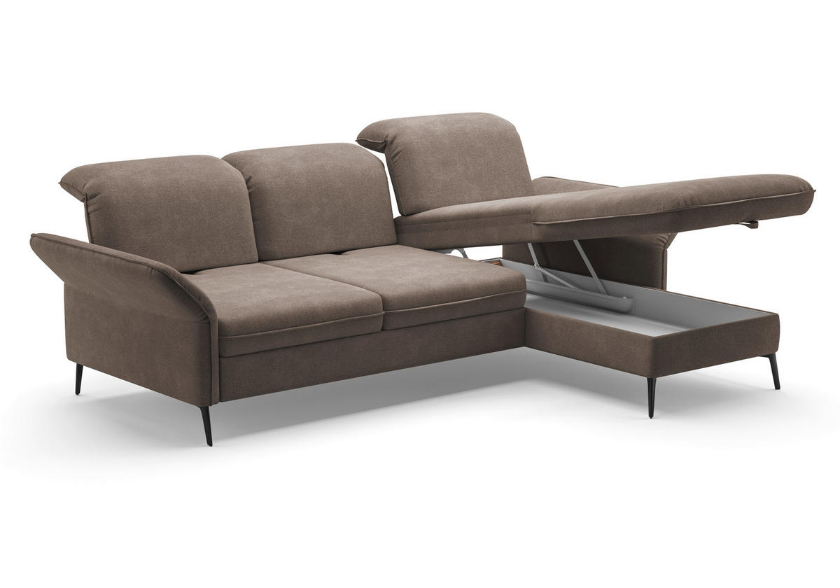 ECKSOFA in Flachgewebe Schlammfarben  - Schlammfarben/Schwarz, Konventionell, Textil/Metall (264/198cm) - Sit & More