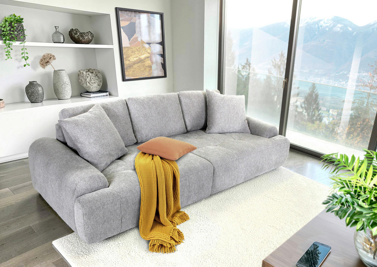 BIGSOFA Flachgewebe Grau  - Schwarz/Grau, KONVENTIONELL, Kunststoff/Textil (276/95/130cm) - Carryhome