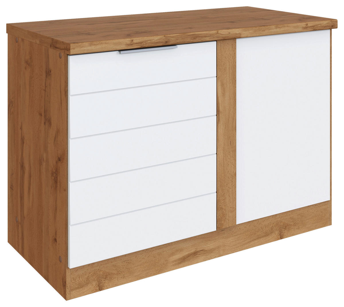 ECKUNTERSCHRANK 120/86/60 cm  in Weiß, Eiche Wotan  - Eiche Wotan/Weiß, Design, Holzwerkstoff/Metall (120/86/60cm) - Held