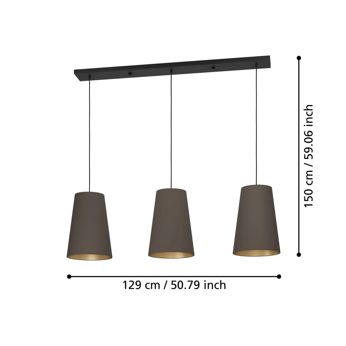 HÄNGELEUCHTE 129/30/150 cm  - Messingfarben/Schwarz, KONVENTIONELL, Textil/Metall (129/30/150cm) - Eglo