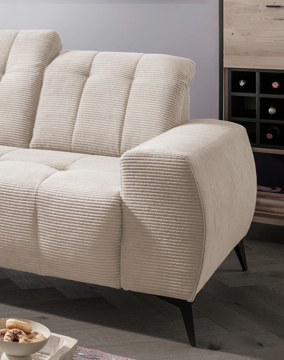 ECKSOFA Beige Cord  - Beige/Schwarz, MODERN, Textil/Metall (200/261cm) - Livetastic