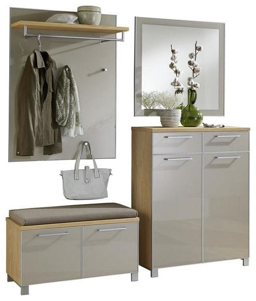 GARDEROBE 5-teilig  in 180/195/40 cm  - Taupe/Eichefarben, Design, Glas/Holz (180/195/40cm)