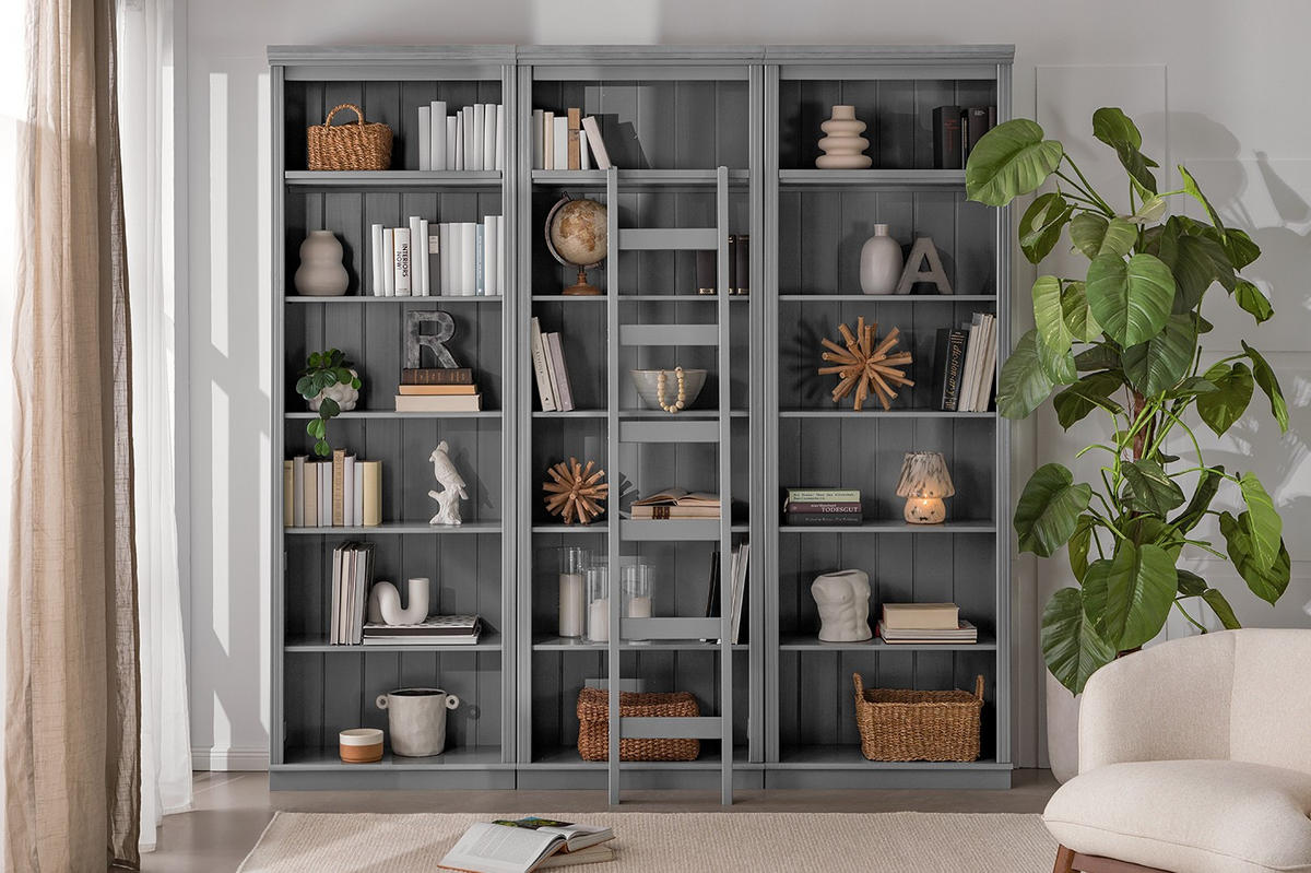 BÜCHERWAND Kiefer massiv Grau  - Grau, Design, Holz (222/223/37cm) - Livetastic