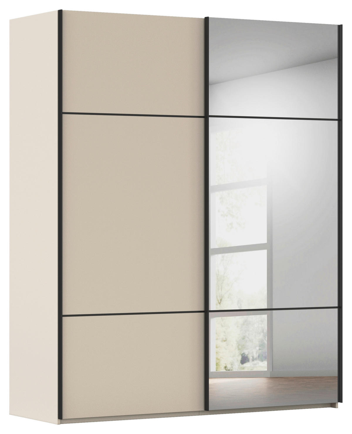 SCHWEBETÜRENSCHRANK 201/223/68 cm 2-türig Champagner  - Champagner/Schwarz, KONVENTIONELL, Glas/Holzwerkstoff (201/223/68cm) - Novel