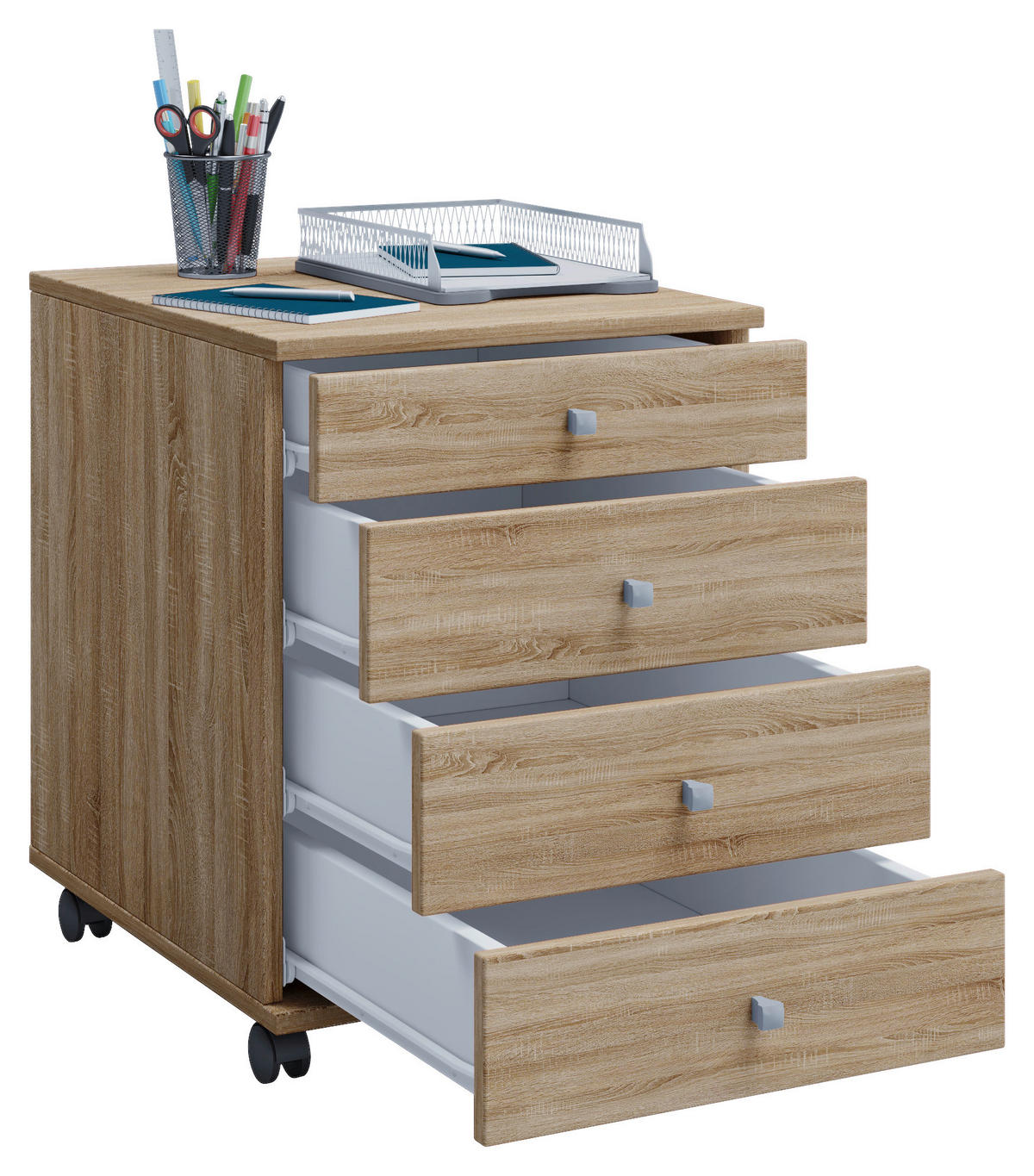 ROLLCONTAINER LONA MINI - Silberfarben/Sonoma Eiche, Basics, Holzwerkstoff/Kunststoff (42/57/50cm) - MID.YOU