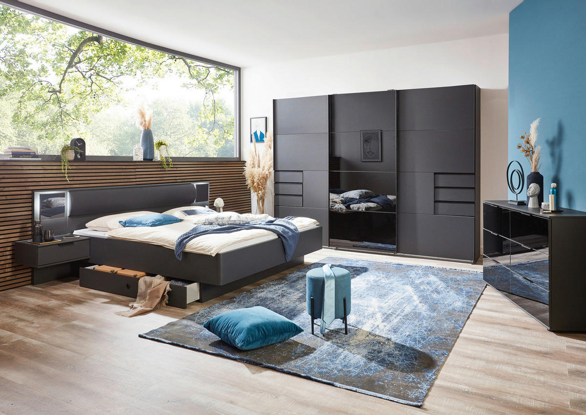 BETTANLAGE - Graphitfarben/Schwarz, Basics, Glas/Textil (160/200cm) - Ti'me