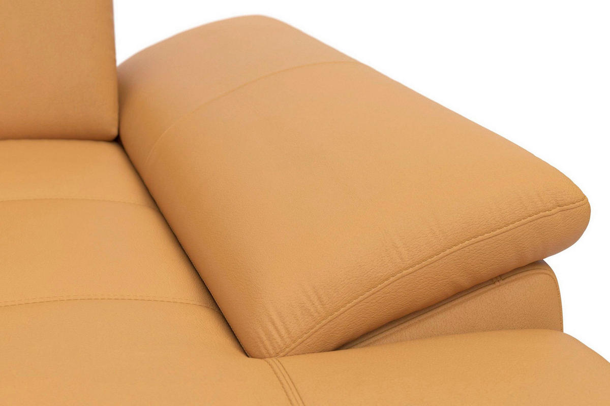 ECKSOFA COSTELLO E Currygelb Echtleder Nierenkissen, Armteilverstellung, Sitztiefenverstellung  - Currygelb/Schwarz, Basics, Leder/Textil (301/176cm) - Sit & More