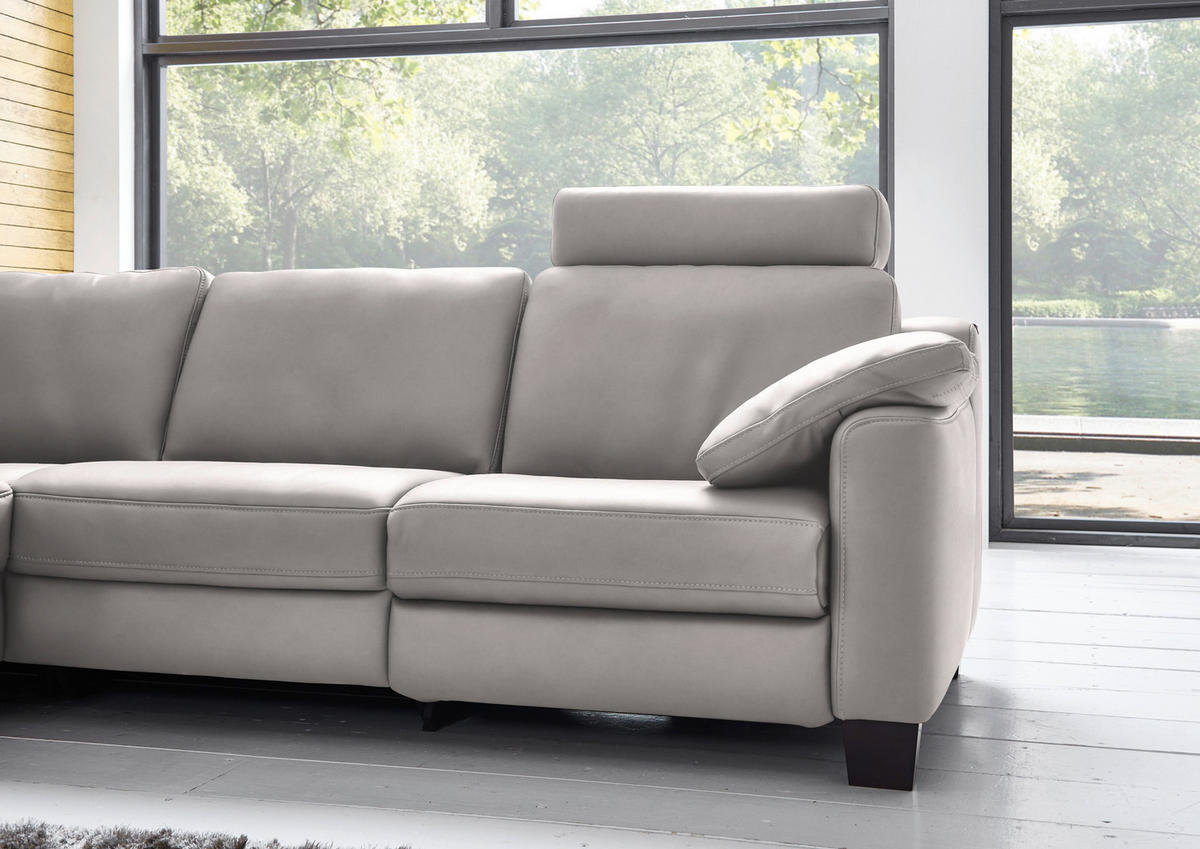 ECKSOFA in Echtleder Grau  - Eichefarben/Grau, Design, Leder/Holz (235/259cm) - Valdera