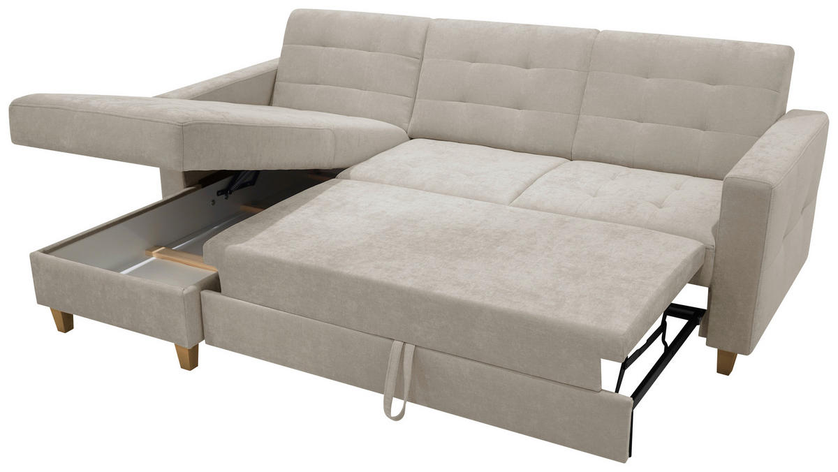 ECKSOFA Chenille Creme  - Creme/Naturfarben, Design, Holz/Textil (160/231cm) - Livetastic