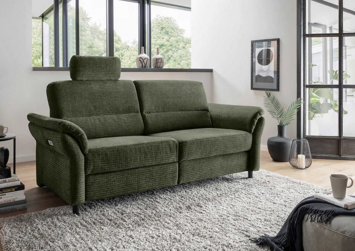 3-SITZER-SOFA in Mikrofaser Olivgrün  - Schwarz/Olivgrün, Modern, Holz/Textil (192/90/89cm) - Livetastic