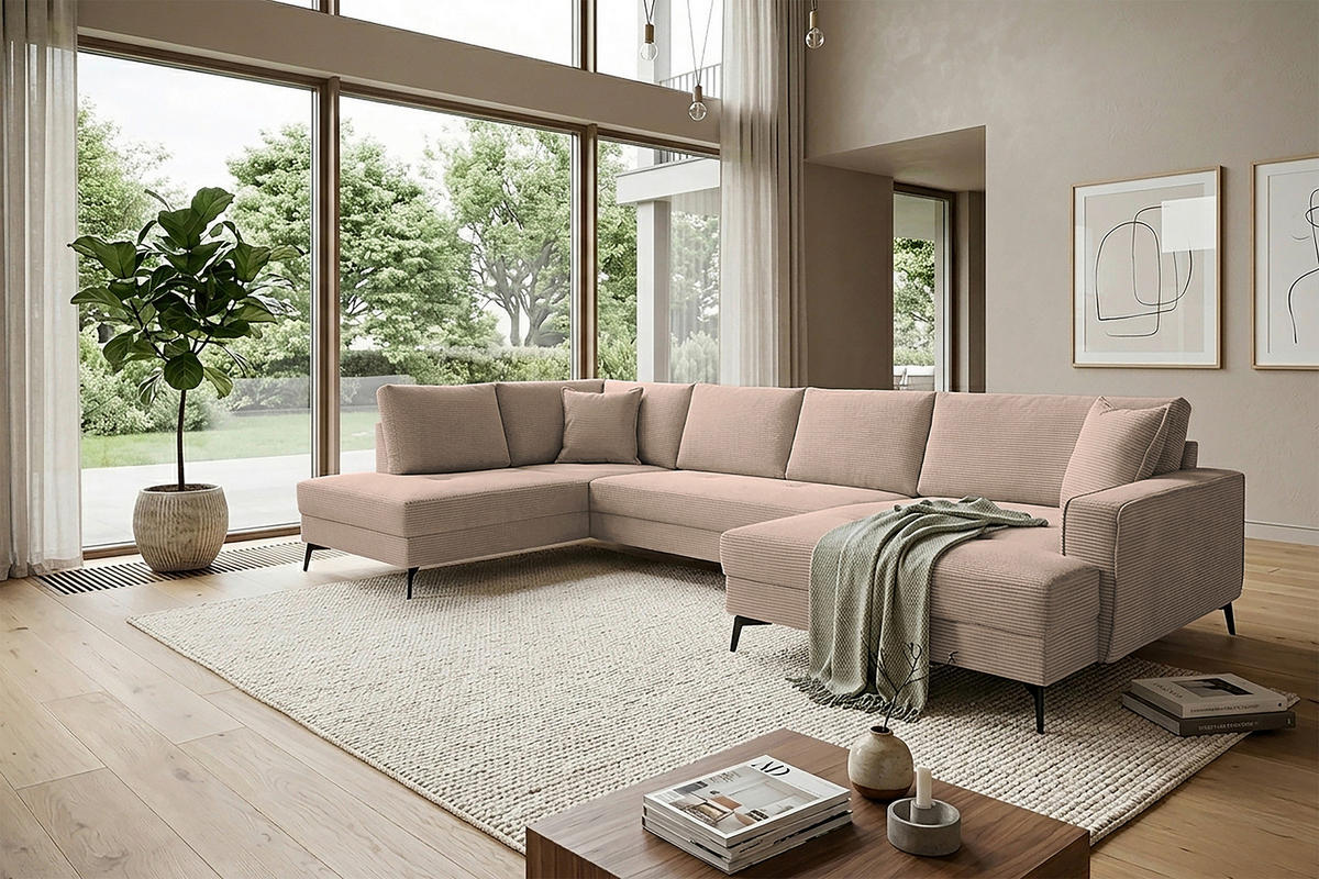 WOHNLANDSCHAFT ZERO Graubraun Cord  - Graubraun/Schwarz, Trend, Textil/Metall (195/362/173cm) - Livetastic