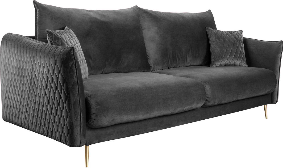SCHLAFSOFA  mit Schlafen auf Sitzhöhe, Rücken echt Samt Grau  - Goldfarben/Grau, Basics, Textil/Metall (235/96/104cm) - MID.YOU