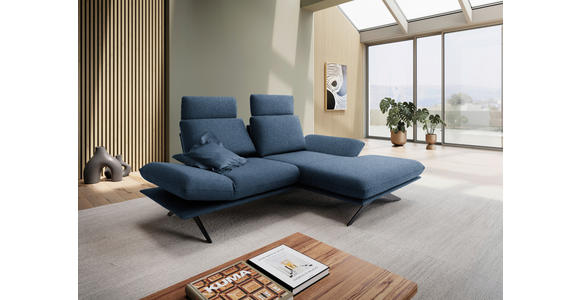 ECKSOFA  in Flachgewebe Blau Rücken echt, Armteilverstellung, Drehsitzfunktion  234/155 cm  - Blau/Schwarz, Design, Textil/Metall (234/155cm) - Dieter Knoll