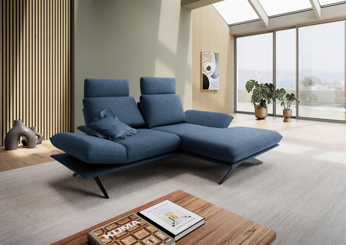 ECKSOFA  in Flachgewebe Blau  234/155 cm  - Blau/Schwarz, Design, Textil/Metall (234/155cm) - Dieter Knoll