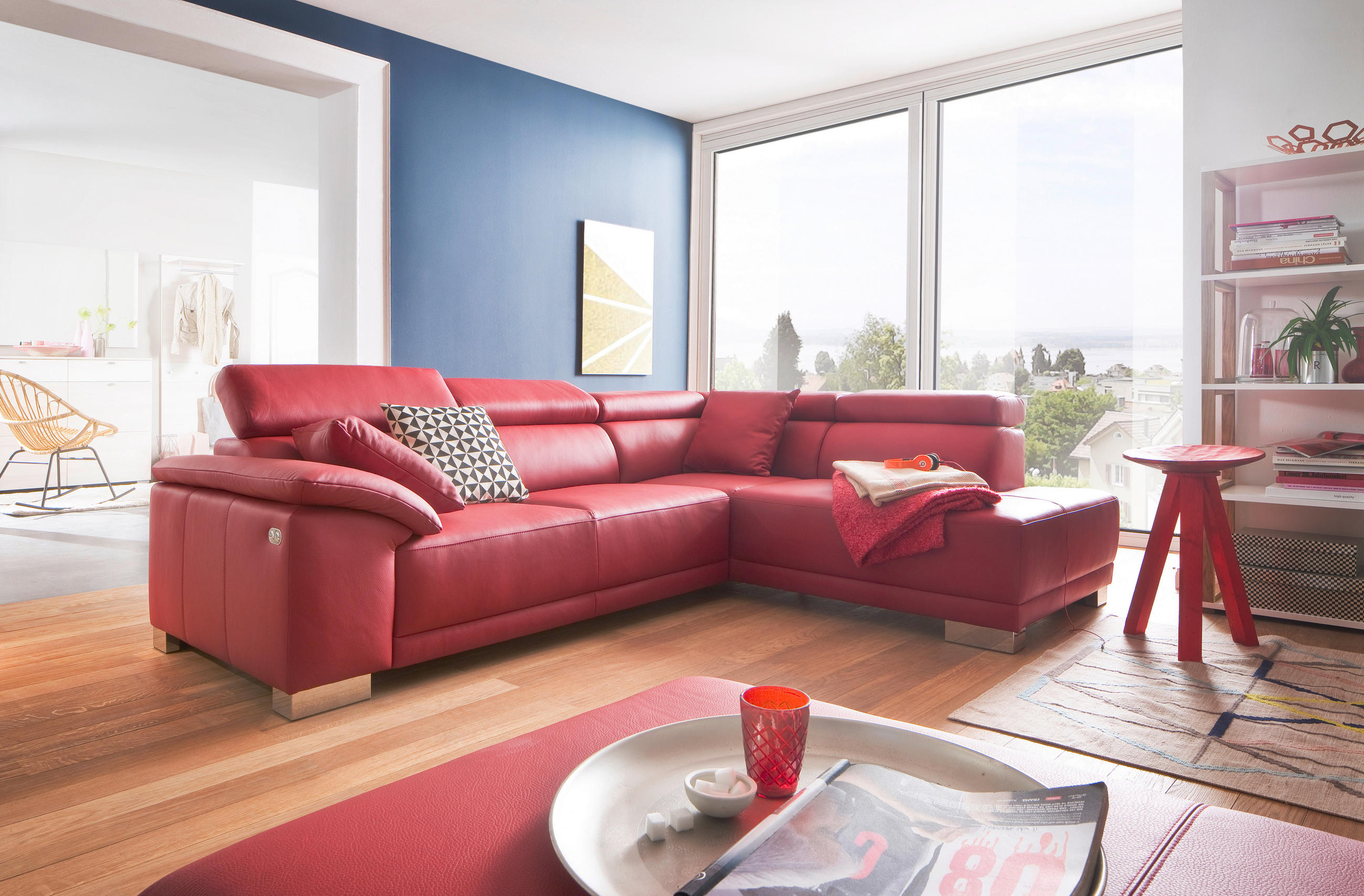 SEDEŽNA GARNITURA, pravo usnje rdeča  - rdeča, Design, usnje (270/205cm) - Pure Home Lifestyle