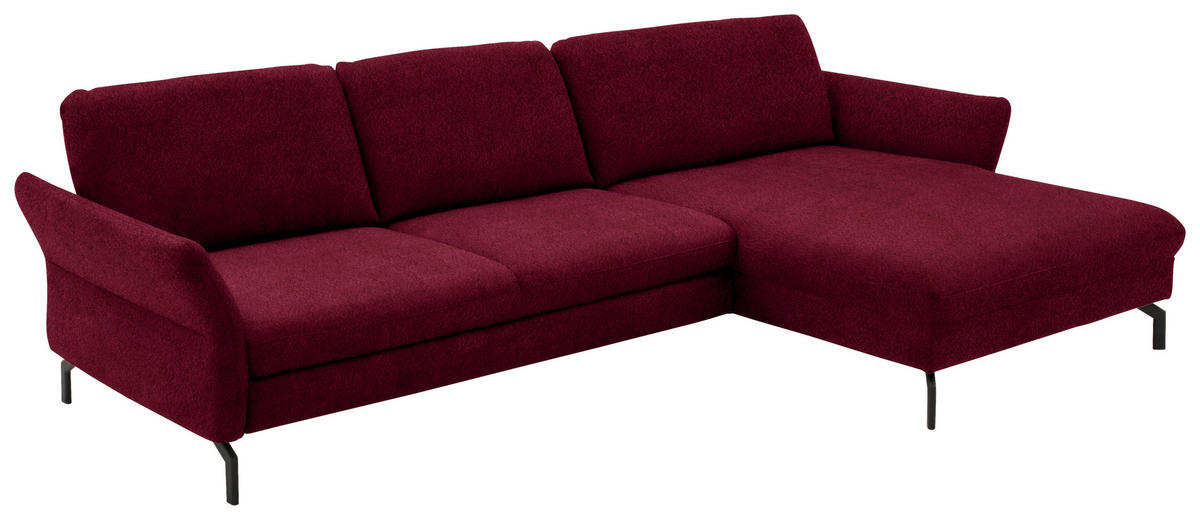 ECKSOFA in Velours Beere  - Beere/Schwarz, Design, Textil/Metall (306/179cm) - Beldomo System