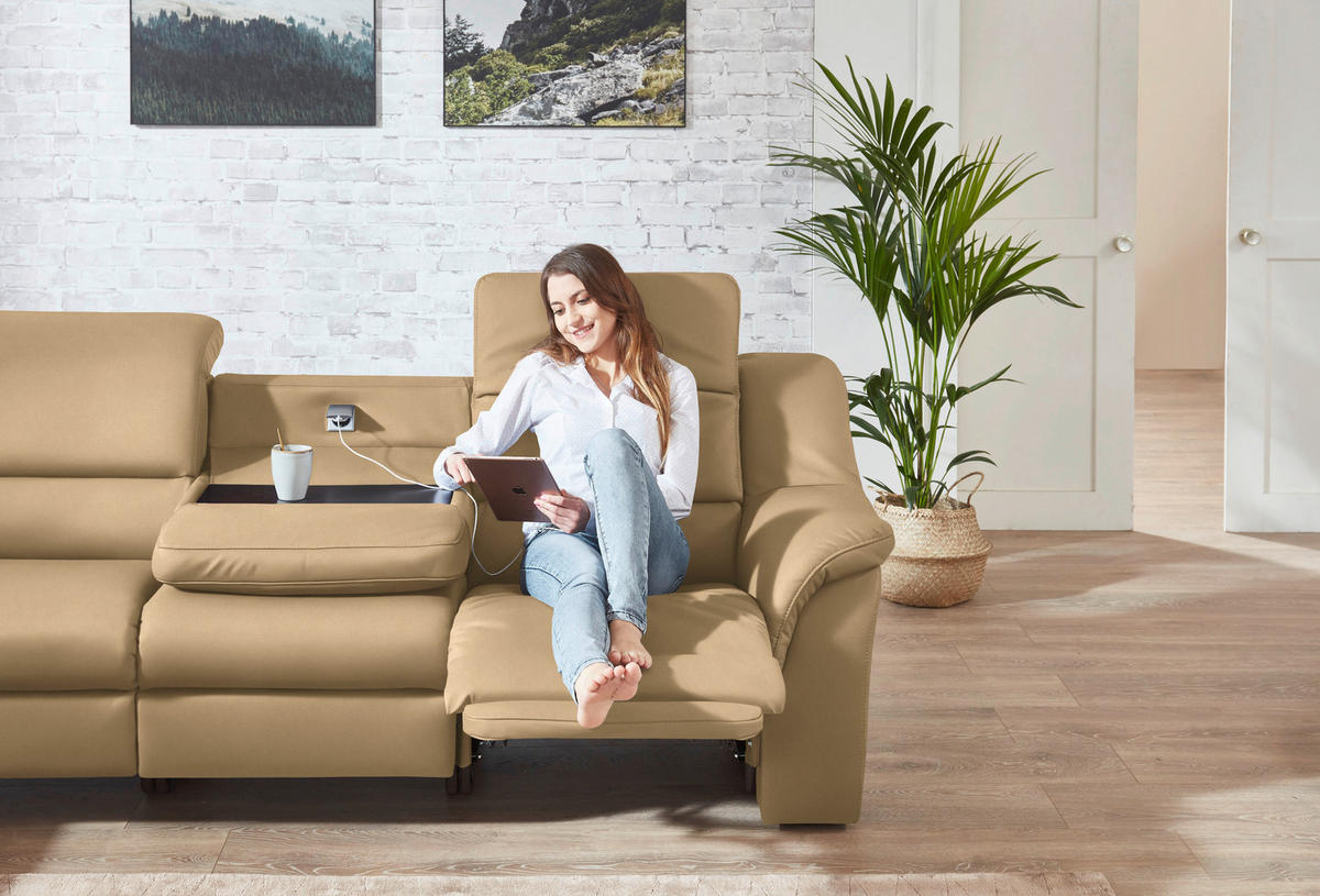 ECKSOFA  in Echtleder Beige  260/324 cm  - Beige/Schwarz, KONVENTIONELL, Leder/Kunststoff (260/324cm) - Cantus