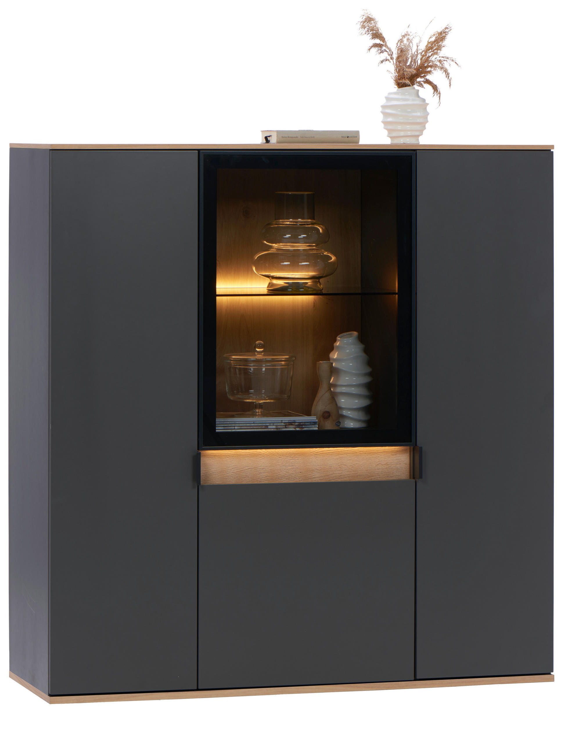 Dieter Knoll VYSOKÁ KOMODA, sukový dub, antracitová, farba duba, 130,5/134,6/42 cm