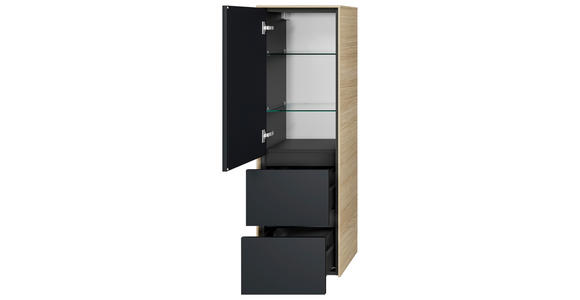 MIDISCHRANK 37/121/33 cm  - Eichefarben/Schwarz, MODERN, Glas/Holzwerkstoff (37/121/33cm) - Dieter Knoll