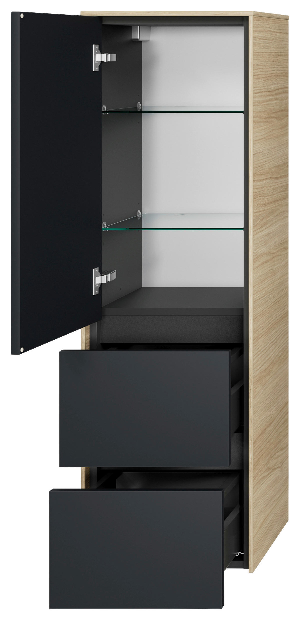 MIDISCHRANK 37/121/33 cm  - Eichefarben/Schwarz, MODERN, Glas/Holzwerkstoff (37/121/33cm) - Dieter Knoll