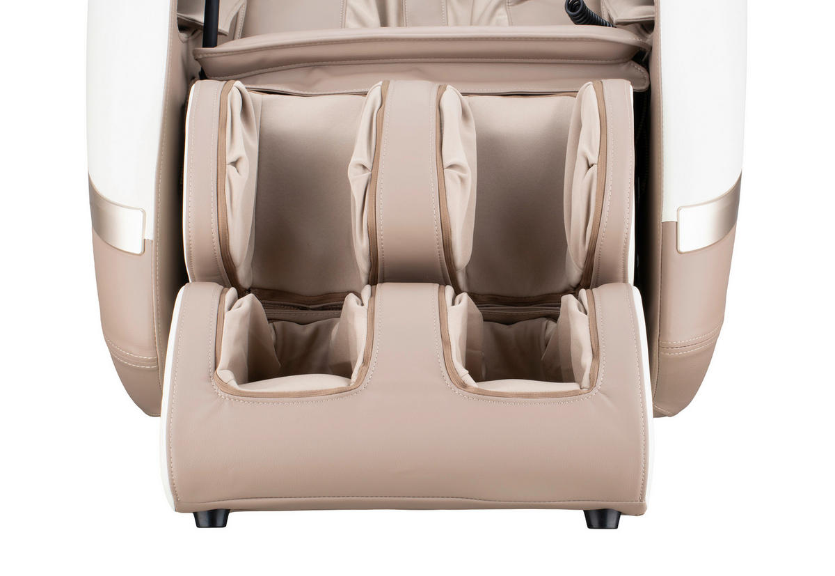 MASSAGESESSEL M Series  mit Lederlook Weiß, Hellbraun Relaxfunktion, Liegefunktion, Netzbetrieb, Massagefunktion, ausziehbare Fußstütze, automatische Rückholfunktion, Bluetooth-Lautsprecher, inklusive Armlehnen, Nackenkissen abnehmbar Rückenkissen, Nackenstütze, Sitzkissen, Relaxfunktion, Fußteilverstellung, Nackenkissen  - Hellbraun/Schwarz, KONVENTIONELL, Kunststoff/Textil (75,5/113/147,3cm) - Novel