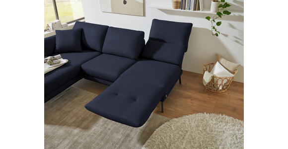 ECKSOFA  in Flachgewebe Blau Armteilverstellung, Relaxfunktion, Drehsitzfunktion  175-224/255-365 cm  - Blau/Schwarz, Design, Textil/Metall (175-224/255-365cm) - Dieter Knoll