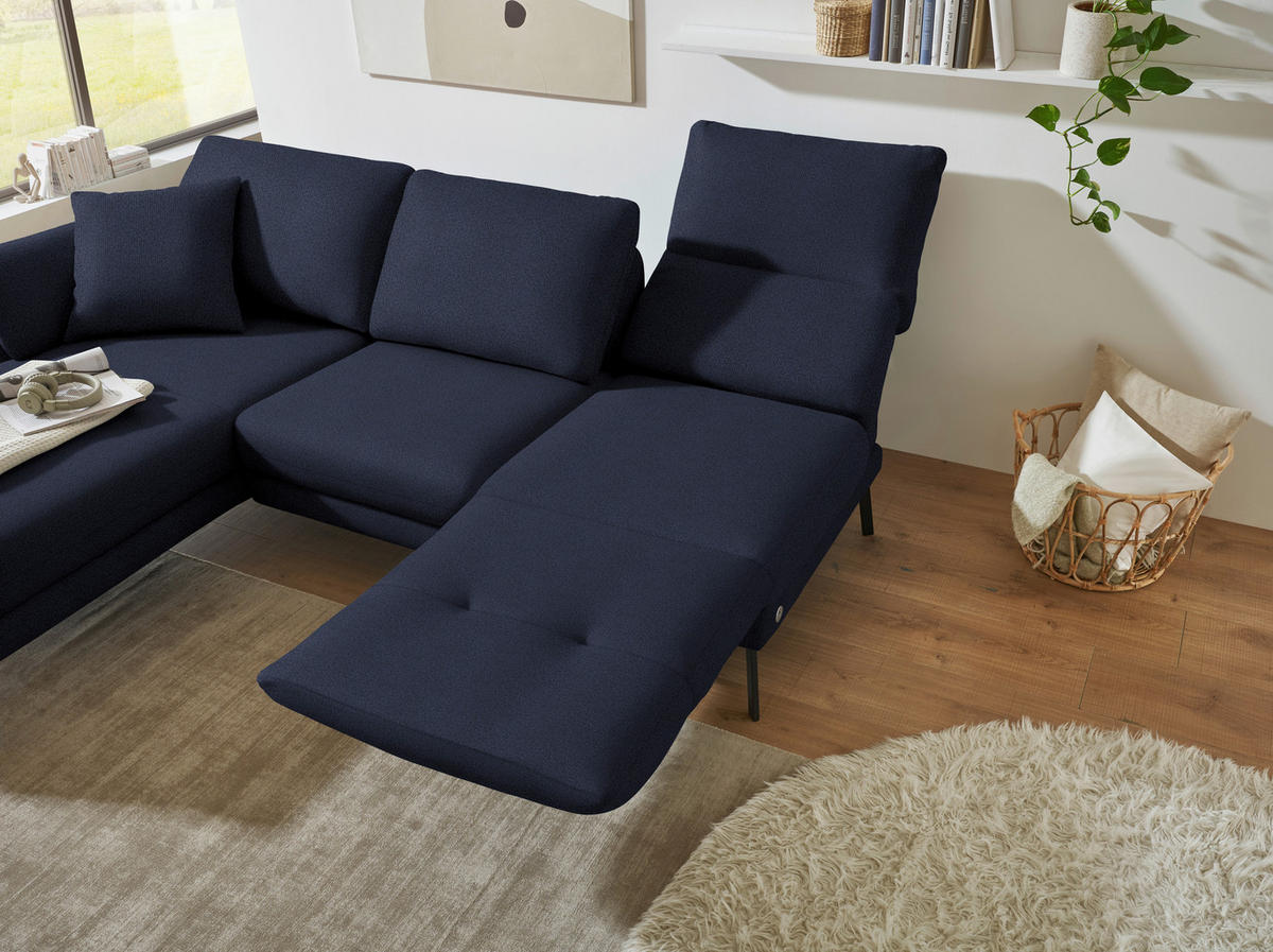 ECKSOFA  in Flachgewebe Blau  175-224/255-365 cm  - Blau/Schwarz, Design, Textil/Metall (175-224/255-365cm) - Dieter Knoll