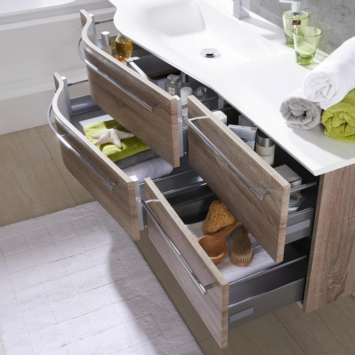 BADEZIMMER  in 140,6 cm  - Eichefarben/Weiß, Design, Glas/Holzwerkstoff (140,6cm) - Novel