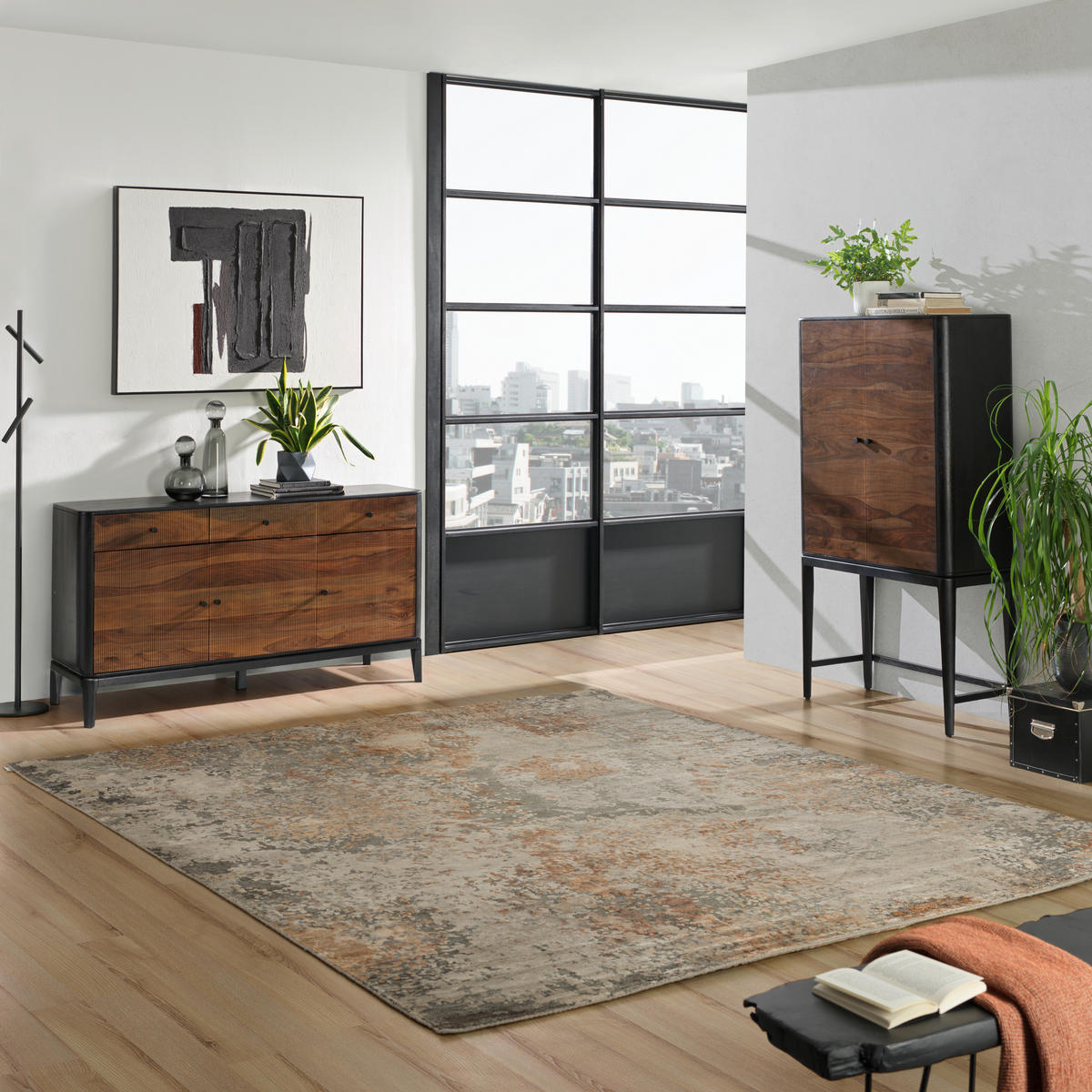 SIDEBOARD  160/87/40 cm 3 Schublade(n)  - Schwarz/Braun, Design, Holz/Metall (160/87/40cm) - Ambia Home