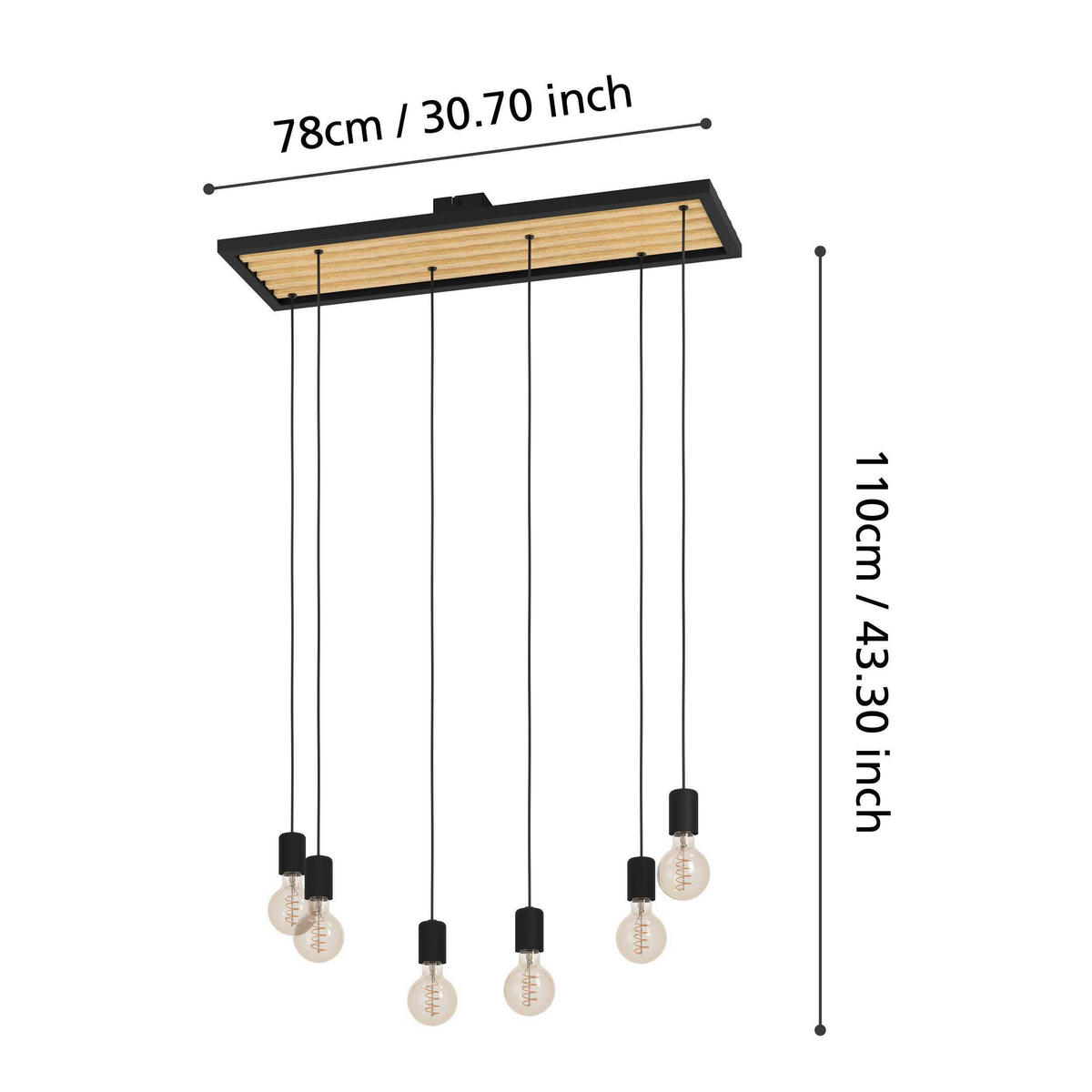 HÄNGELEUCHTE 78/25/110 cm  - Schwarz/Braun, Basics, Holz/Metall (78/25/110cm) - Eglo