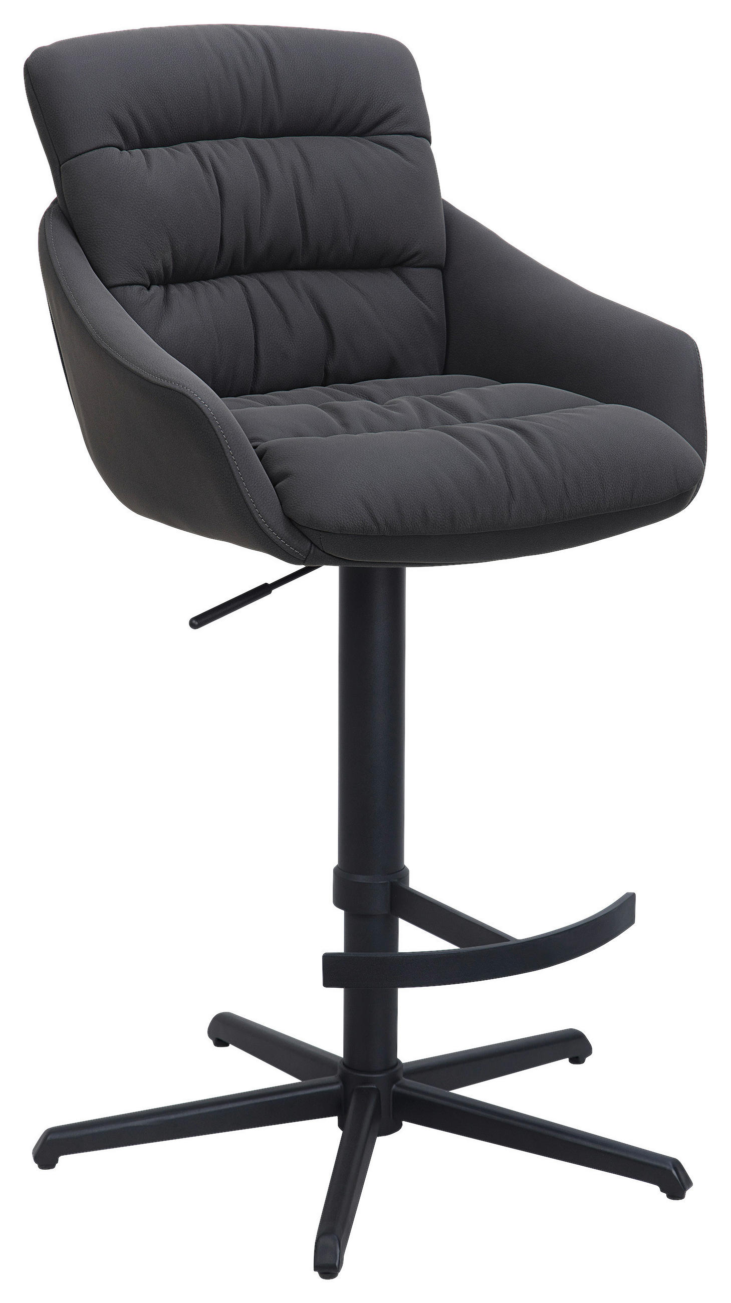 BARHOCKER Webstoff Echtleder Schwarz Stahl Sitzfläche 360° drehbar, inklusive Armlehnen, automatische Rückholfunktion  - Schwarz, Design, Leder/Textil (58/103/120/61cm) - Dieter Knoll