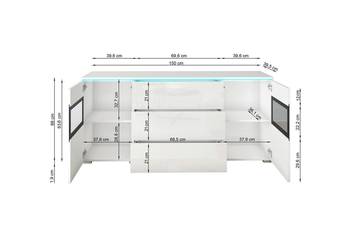 SIDEBOARD  - grå, Trend, trämaterial/plast (150/67,9/39,5cm)