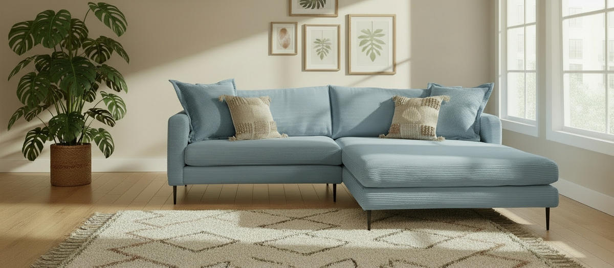 ECKSOFA JOKER Hellblau Cord  - Schwarz/Hellblau, Design, Textil/Metall (268/193cm) - P & B