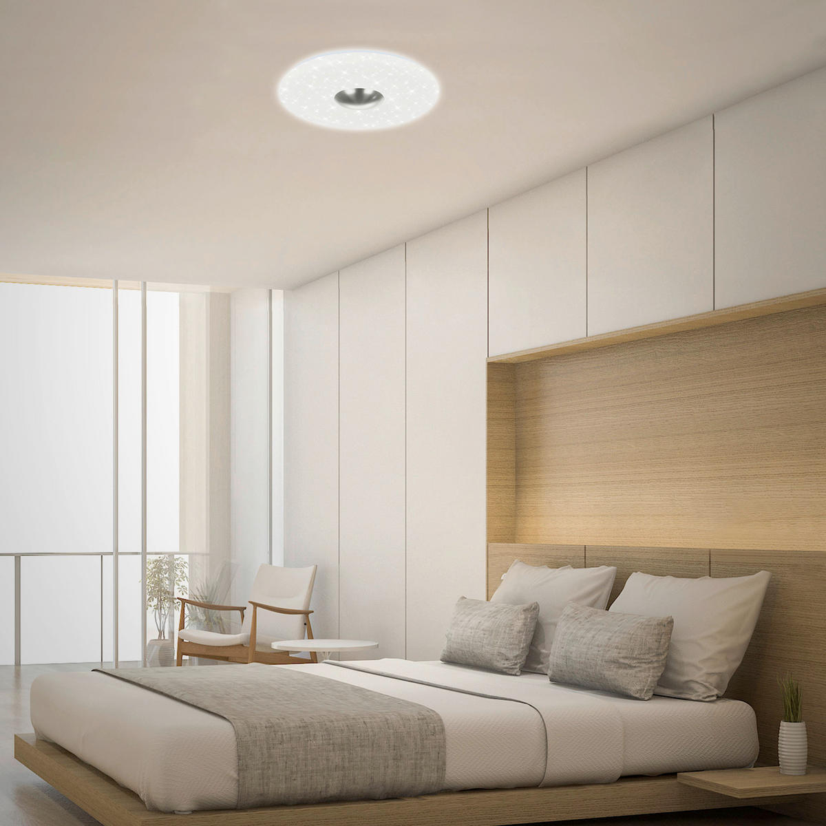 LED PLAFONJERA  - boja nikla/bela, Dizajnerski, metal/plastika (38/9,5cm)