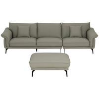 3-SITZER-SOFA inkl. Hocker i läderimitation taupe  - svart/taupe, Design, metall/textil (289/84/92cm) - MID.YOU