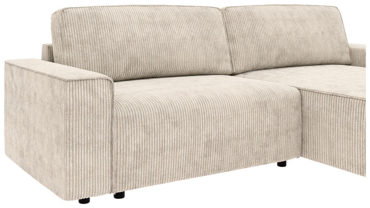 ECKSOFA in Cord Creme  - Creme/Schwarz, Modern, Kunststoff/Textil (265/164cm) - Trendmanufaktur