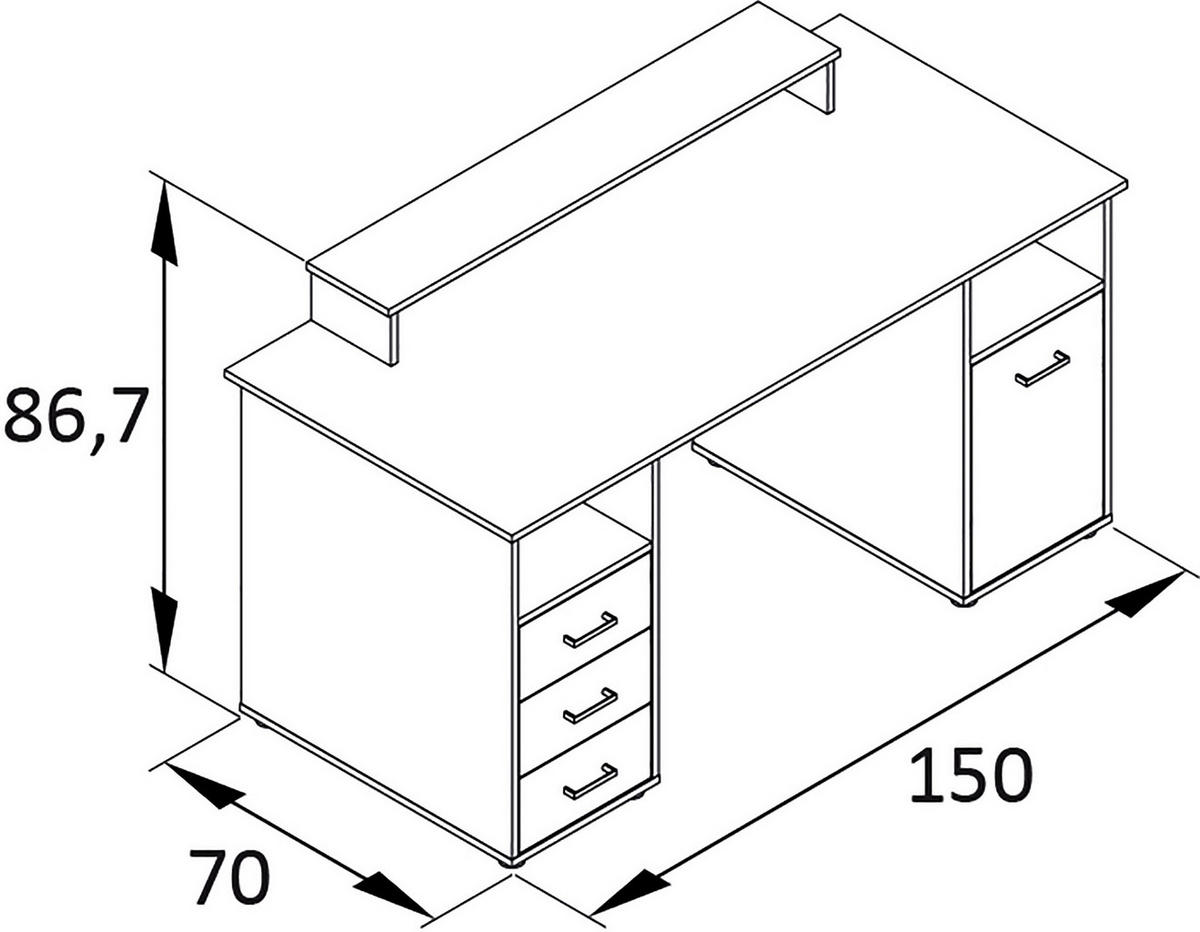SCHREIBTISCH 150/70/70 cm  in Weiß  - Silberfarben/Schwarz, MODERN, Holzwerkstoff/Kunststoff (150/70/70cm) - MID.YOU