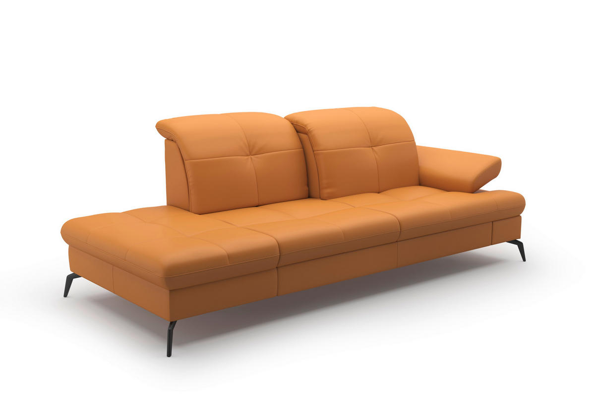 RÉCAMIERE Currygelb Kombination Echtleder/Stoff Vliesstoff  - Currygelb/Schwarz, KONVENTIONELL, Leder/Textil (231/90/122cm) - Sit & More