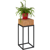 BLUMENSTÄNDER Holz, Metall Eiche vollmassiv  - Eichefarben/Schwarz, Natur, Holz/Metall (25/25/53cm) - Linea Natura