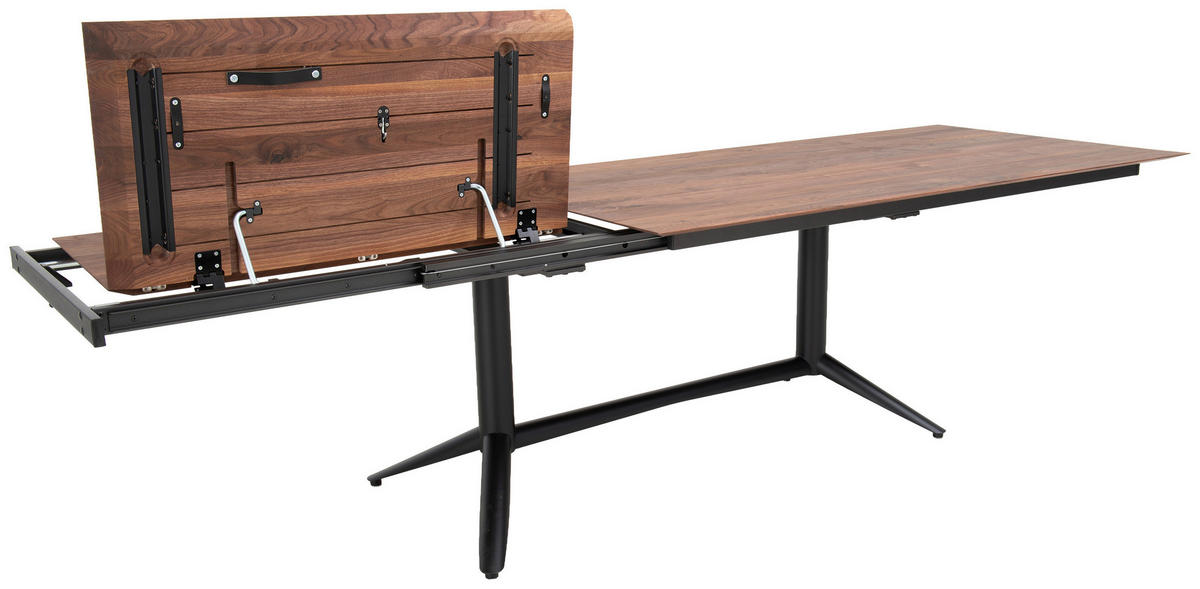 ESSTISCH 200-300/100/77 cm Echtholz  Holz ausziehbar, in verschiedenen Größen erhältlich rechteckig Nussbaumfarben  - Nussbaumfarben/Schwarz, Design, Holz/Metall (200-300/100/77cm) - hülsta