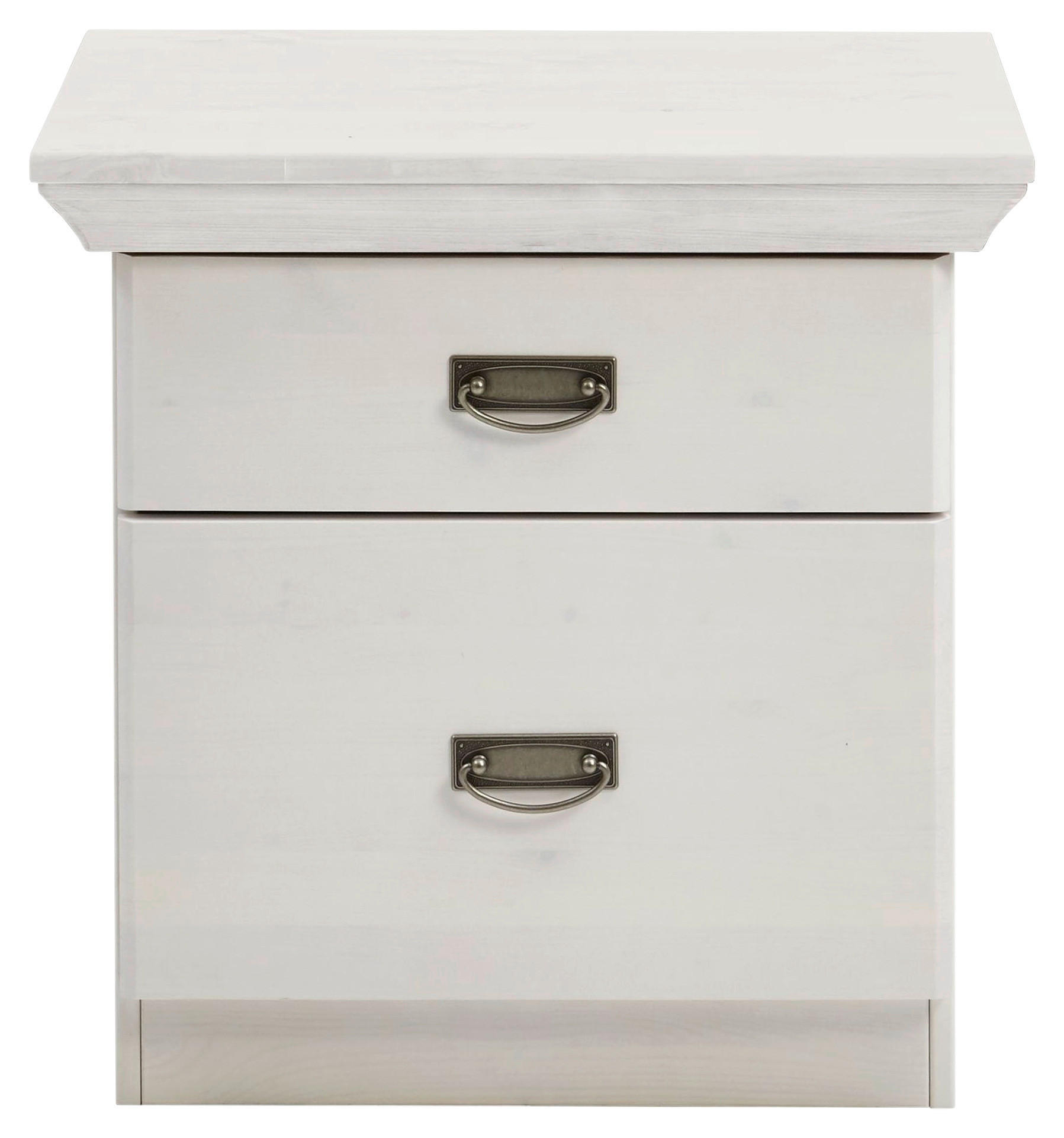 NACHTSCHRANK 58/57/48 cm Kiefer massiv  - Silberfarben/Weiß, ROMANTIK / LANDHAUS, Holz/Metall (58/57/48cm) - Boxxx