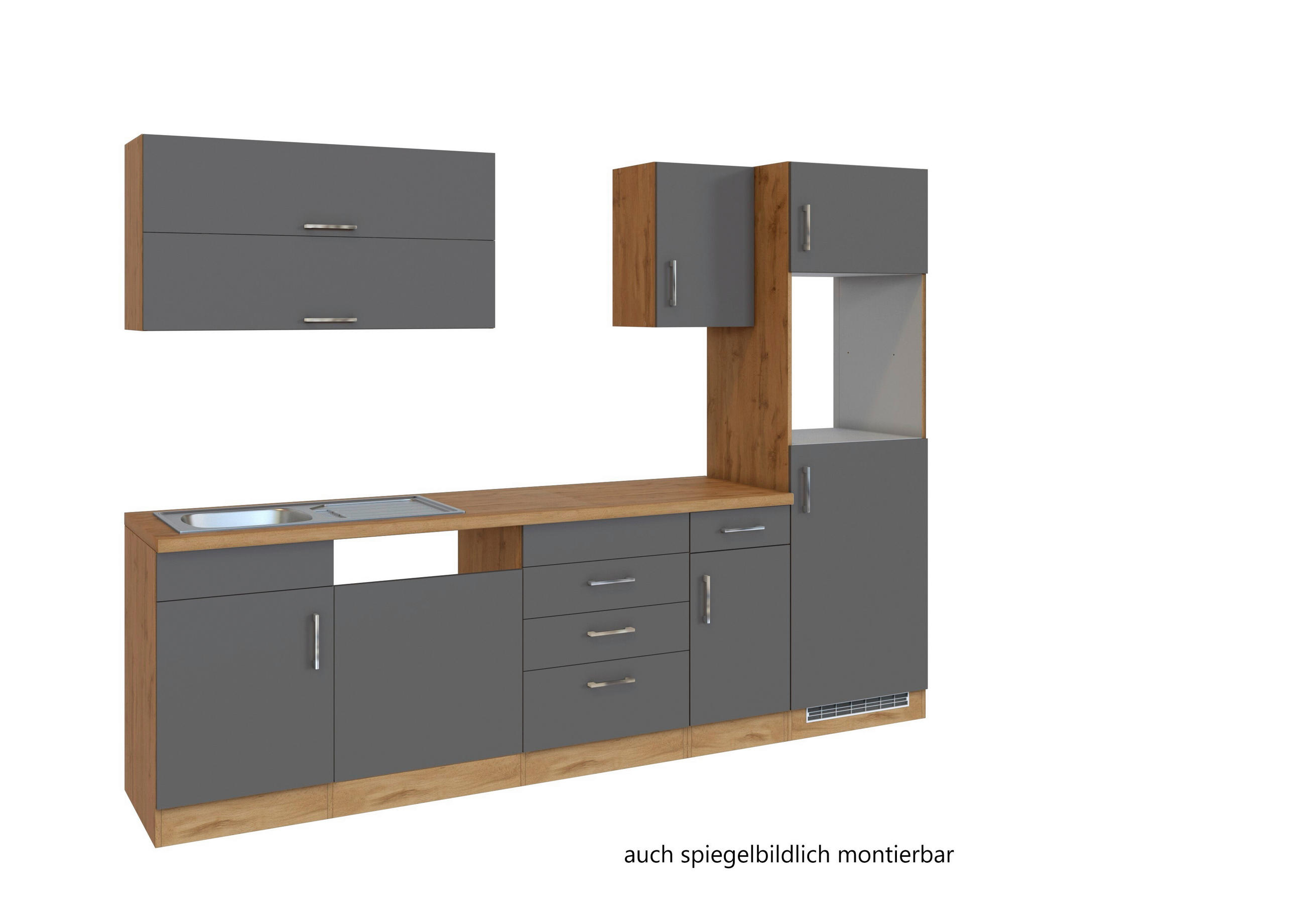 KÜCHENLEERBLOCK 270 cm   in Anthrazit  - Eichefarben/Anthrazit, MODERN, Holzwerkstoff (270cm) - Held
