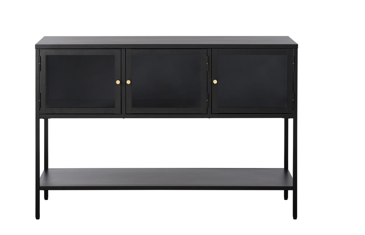 SIDEBOARD svart  131/88/40 cm  - svart/guldfärgad, Trend, metall/glas (131/88/40cm) - Xora